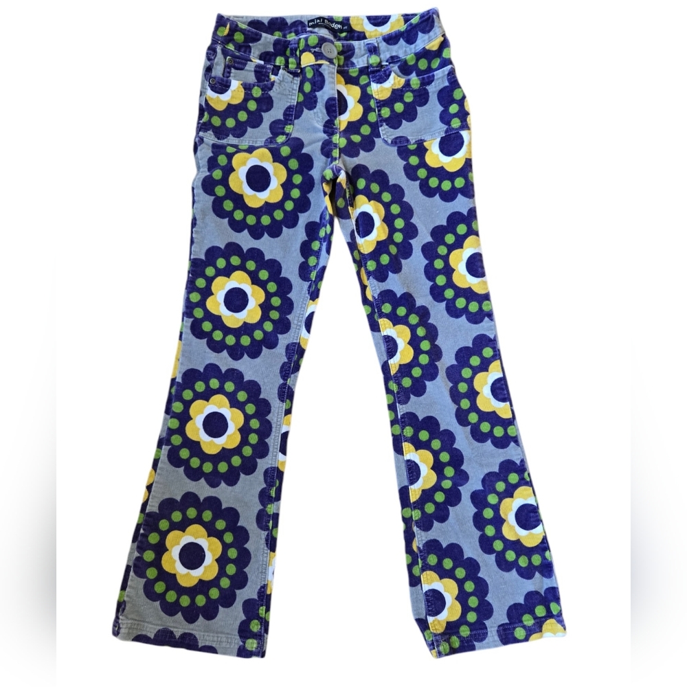 Mini Boden multicolored funky floral flare leg corduroy pants